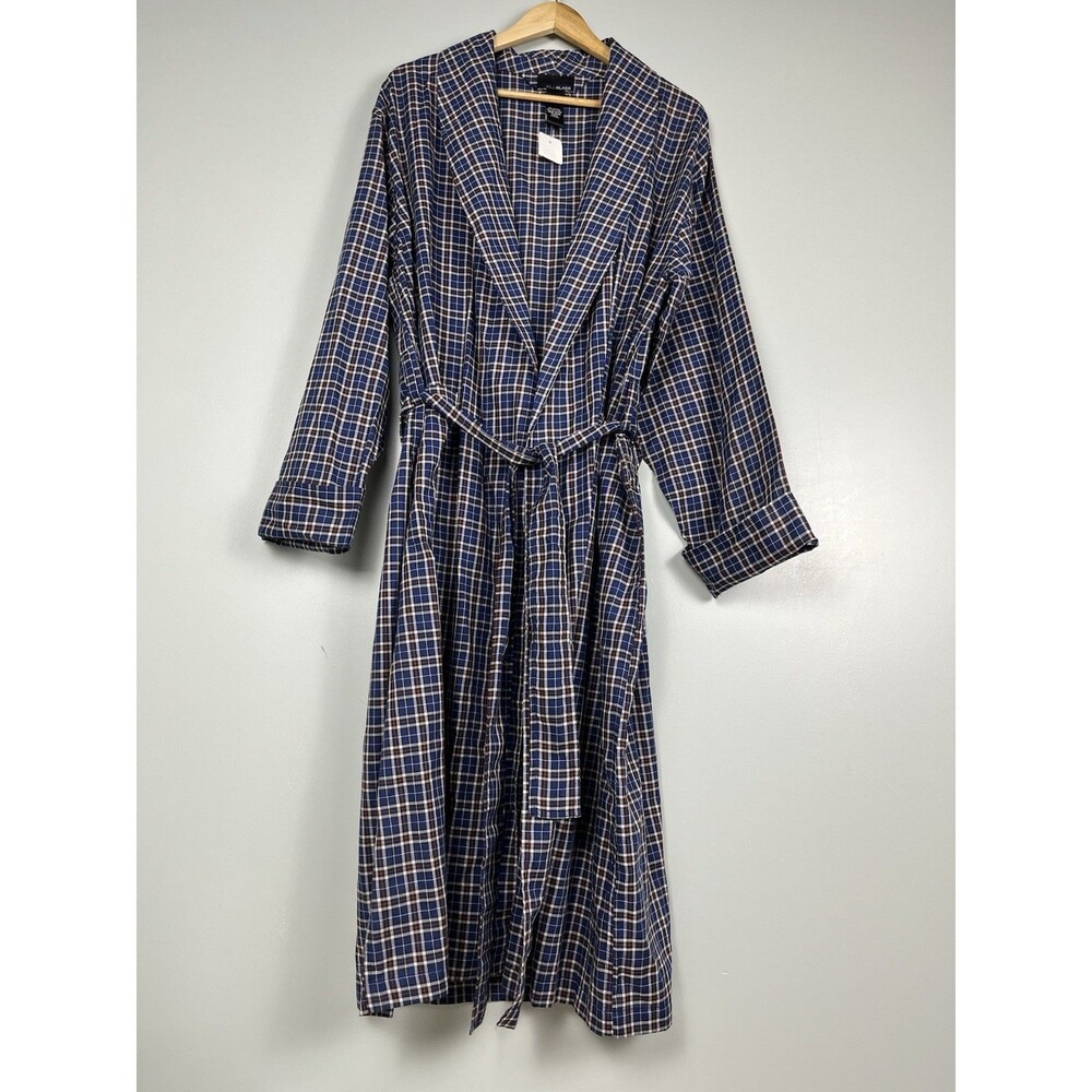 NWT VTG Bill‎ Blass Plaid Robe One Size Light Woven Cotton Blend Bathrobe Unisex